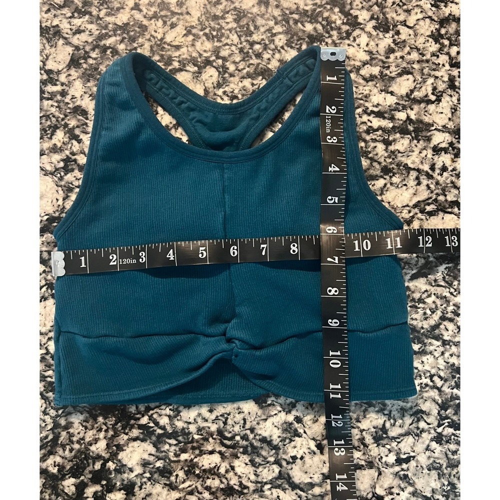 Fabletics Ribbed Twist Front Sports Bra Teal Blue Crop Yoga Top size S (0911) - Picture 4 of 7